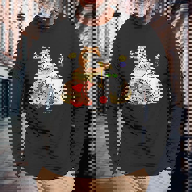 キッズ ボンレス犬とボンレス猫 パンケーキ 長袖Tシャツ 高齢者への贈り物