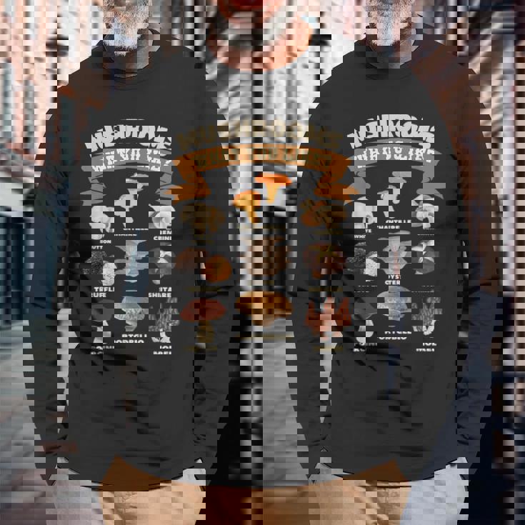 キノコ、好きなものキノコの種類 長袖Tシャツ 高齢者への贈り物