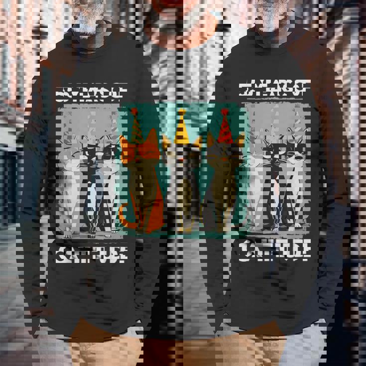 キャティチュード55歳 55歳の誕生日 猫好き 55歳 長袖Tシャツ 高齢者への贈り物