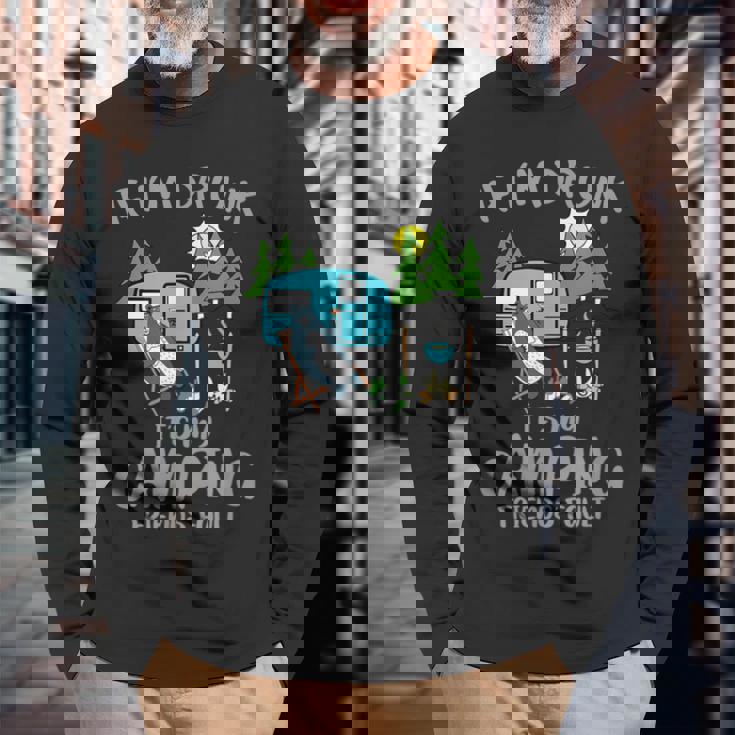 キャンプ 面白い キャンピング 楽しい キャンプファイヤー キャンピングカー 旅 長袖Tシャツ 高齢者への贈り物