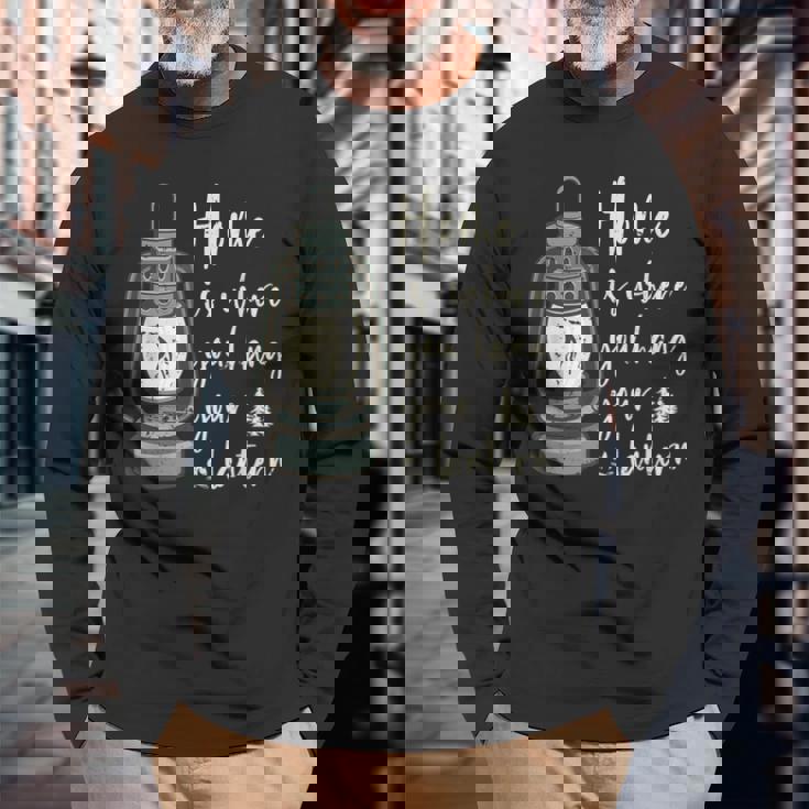 キャンプランタン 面白いキャンプ アウトドア用 ビンテージ 長袖Tシャツ 高齢者への贈り物