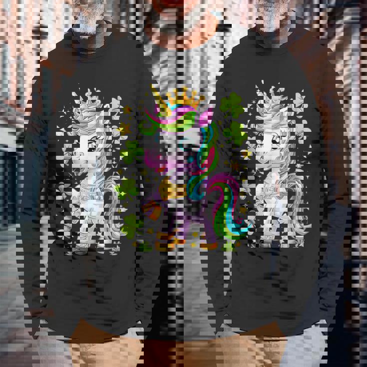 キュート レプリコーン ユニコーン シャムロック 聖パトリックデー ガールズ キッズ 長袖Tシャツ 高齢者への贈り物