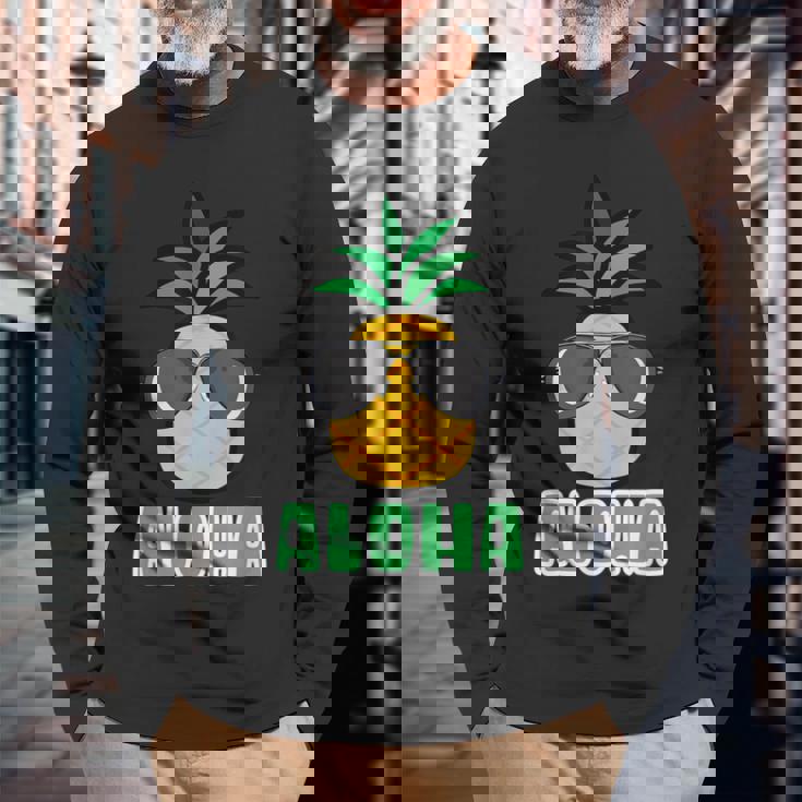 キュートなアロハパイナップルサングラス ハワイアンティキ 長袖Tシャツ 高齢者への贈り物