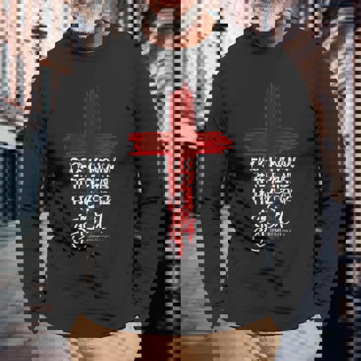 キリスト教の引用句 信仰 エレミヤ 2911 長袖Tシャツ 高齢者への贈り物