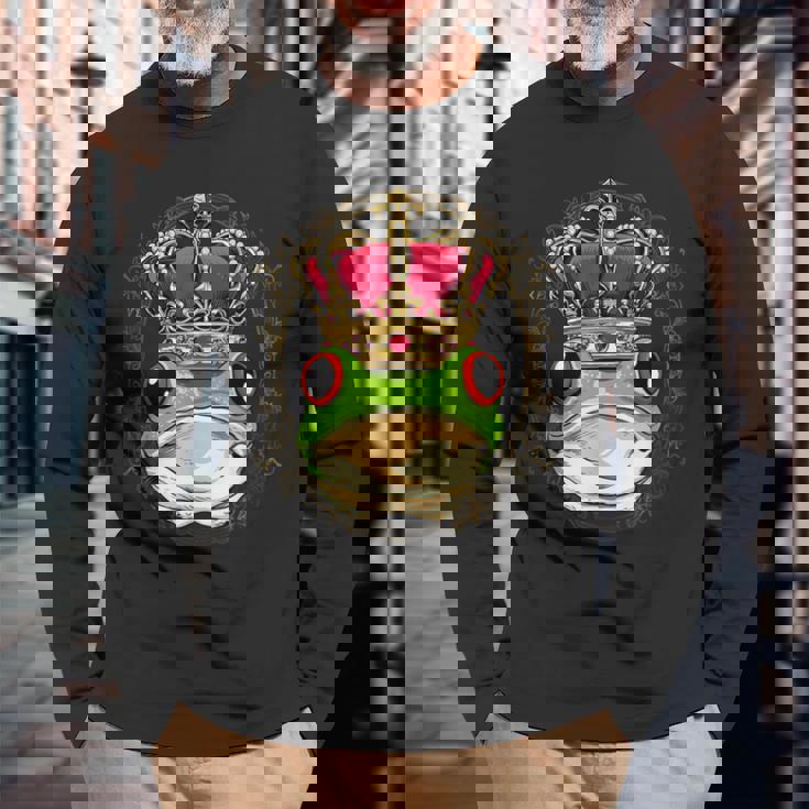 キングクイーン カエル ヒキガエル プリンセス 両生類 動物 カエル好き 長袖Tシャツ 高齢者への贈り物