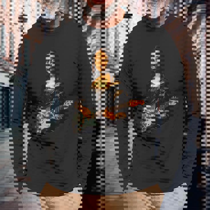 ギター 面白tシャツ モナリザ おもしろ ギタリスト 服 音楽 メンズ キッズ ネタ 服 軽音 楽器 エレキ 長袖Tシャツ 高齢者への贈り物