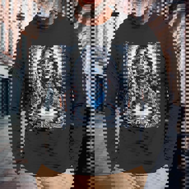 ギャングガール ヒップホップ チカーノデザイン 長袖Tシャツ 高齢者への贈り物