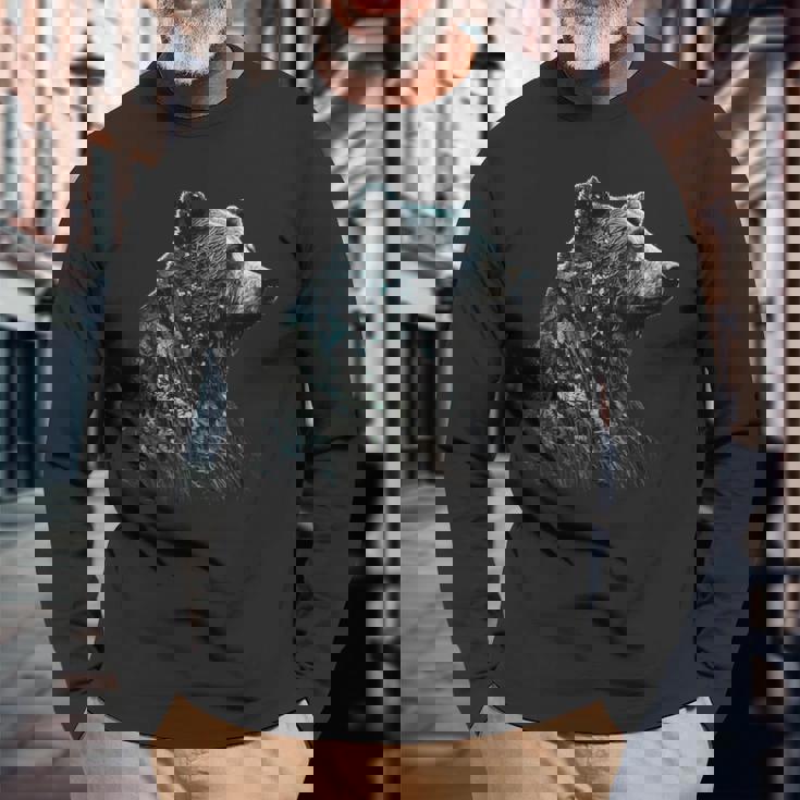 クマ、動物好き、動物クマ 長袖Tシャツ 高齢者への贈り物