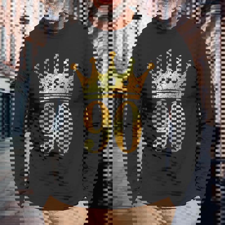 クラウン ナンバー90 ヴィンテージゴールデンイエロー 90歳の誕生日 長袖Tシャツ 高齢者への贈り物