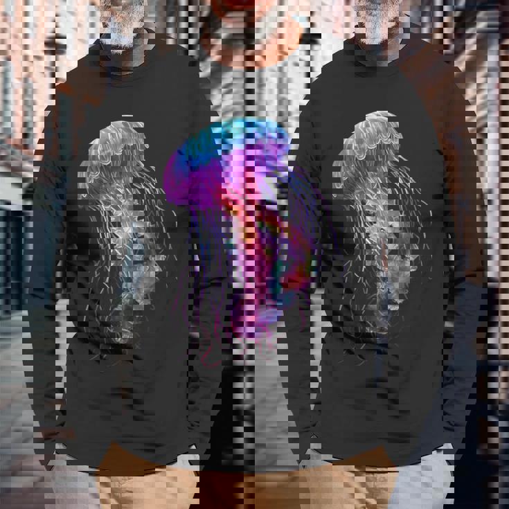 クラゲ 動物 モチーフ アート クラゲ 長袖Tシャツ 高齢者への贈り物