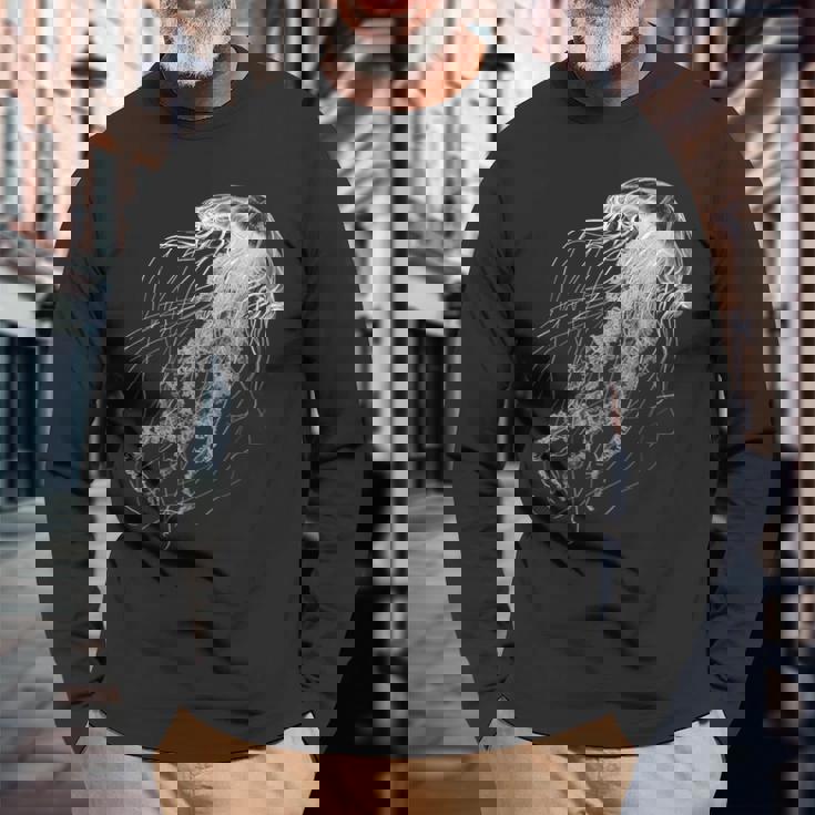 クラゲ 動物 モチーフ イラスト クラゲ 長袖Tシャツ 高齢者への贈り物