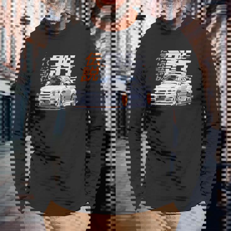 クラシック ホワイト レジェンダリー R34 リバティウォーク Jdm スカイライン 長袖Tシャツ 高齢者への贈り物