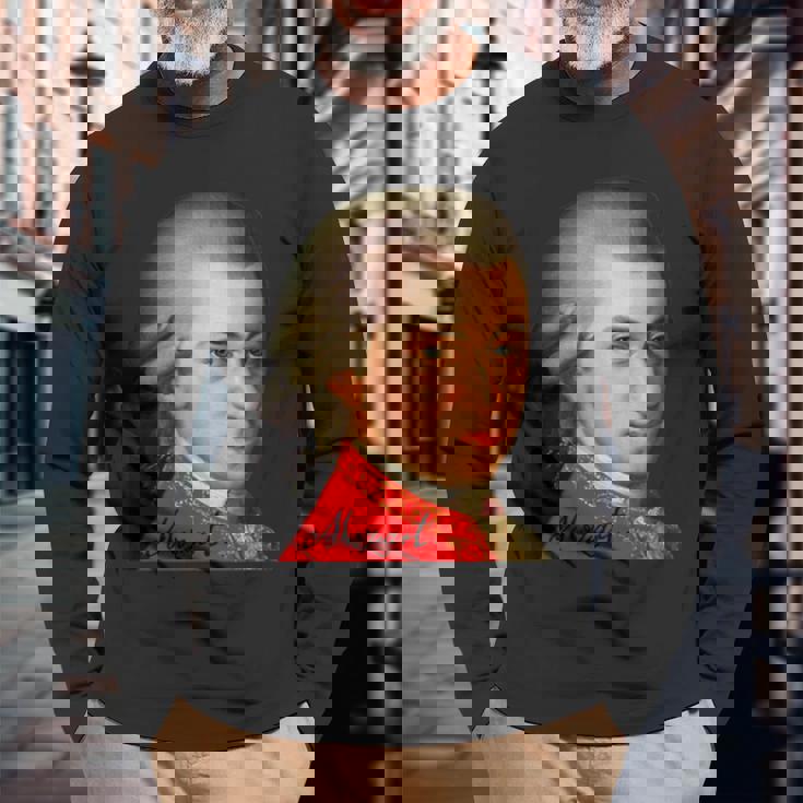 クラシック作曲家 ヴォルフガング・アマデウス・モーツァルト 1756-1791 長袖Tシャツ 高齢者への贈り物