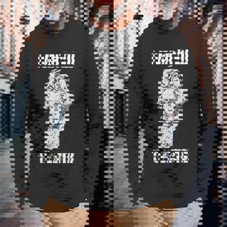 クラシック音楽 音楽家 ベートーヴェン ヴァイオリン ピアノ チェロ 練習 音楽好き おもしろ デザイン 長袖Tシャツ 高齢者への贈り物