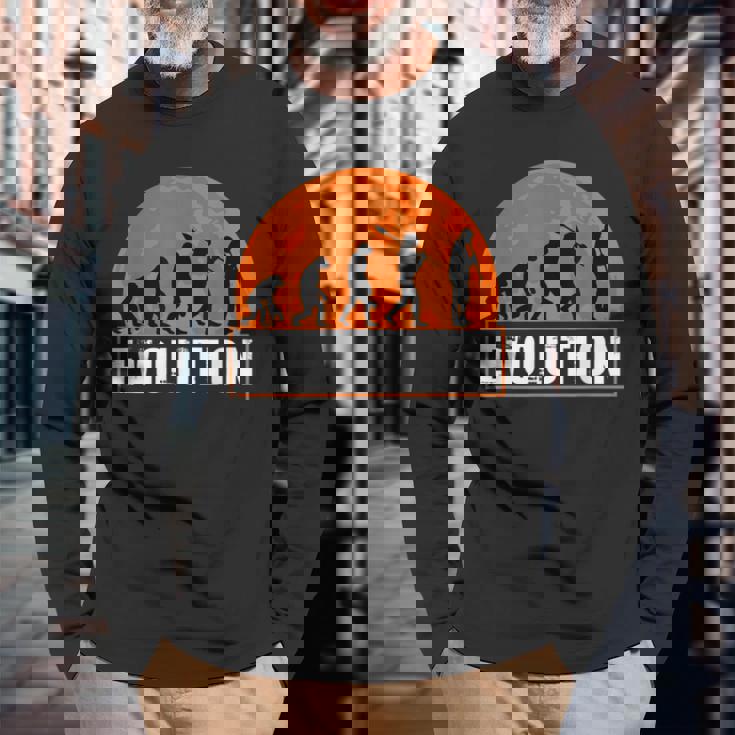 クラリネット奏者、面白いクラリネット 人類の進化 長袖Tシャツ 高齢者への贈り物