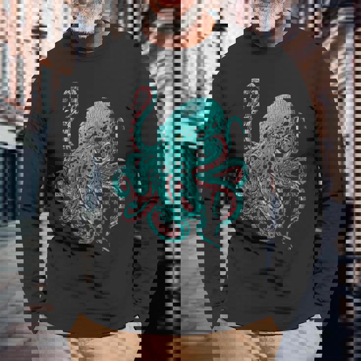 クラーケン タコ 長袖Tシャツ 高齢者への贈り物