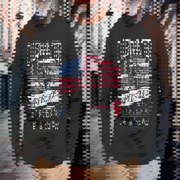 クリアウォーター アメリカ国旗 Gps座標 クリアウォーター 長袖Tシャツ 高齢者への贈り物