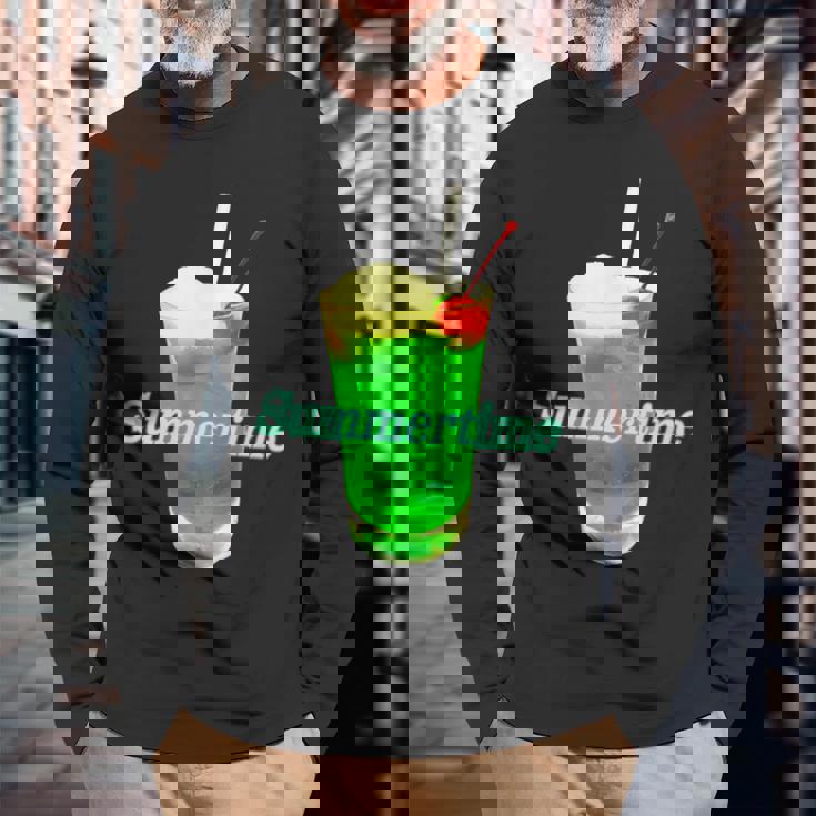 クリームソーダ・夏【 サマータイム 】メロンソーダ 緑 リゾート・夏 大好き 昭和 レトロ 長袖Tシャツ 高齢者への贈り物