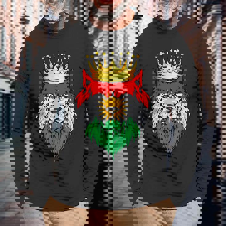 クルディスタン国旗クルド語 長袖Tシャツ 高齢者への贈り物