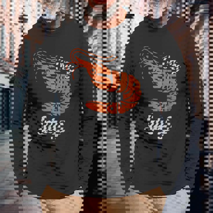 クレイジー エビ レディ シーフード ラバー ディープオーシャン アニマル エビ 長袖Tシャツ 高齢者への贈り物