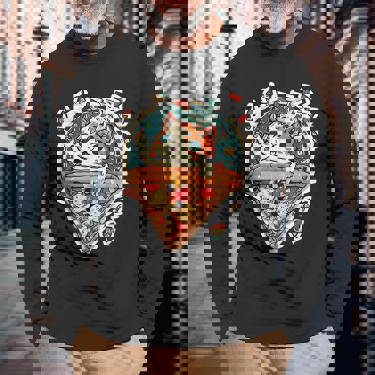 クレイジー ペパロニ ピザ キャット カルツォーネ トラ猫 ファーストフードの子猫 長袖Tシャツ 高齢者への贈り物