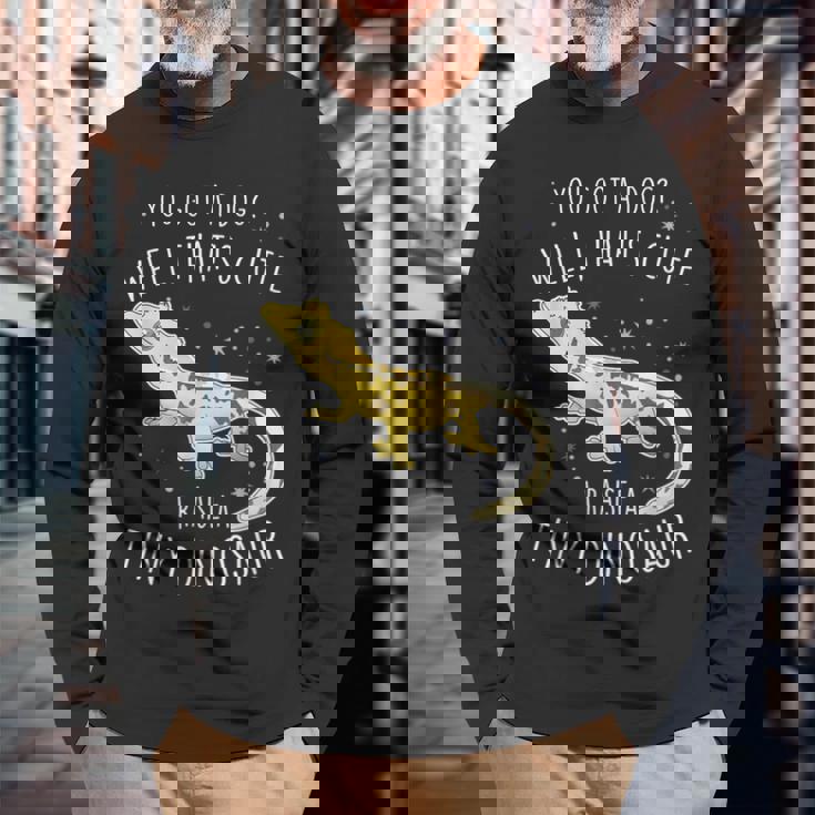 クレステッドゲッコ 小さな恐竜 トカゲ 爬虫類 ペット ハーレクイン 長袖Tシャツ 高齢者への贈り物