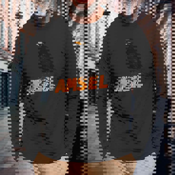 クロウタドリ 鳥 動物 図 バードウォッチング 贈り物 鳥類学者 生物学者 自然科学 長袖Tシャツ 高齢者への贈り物