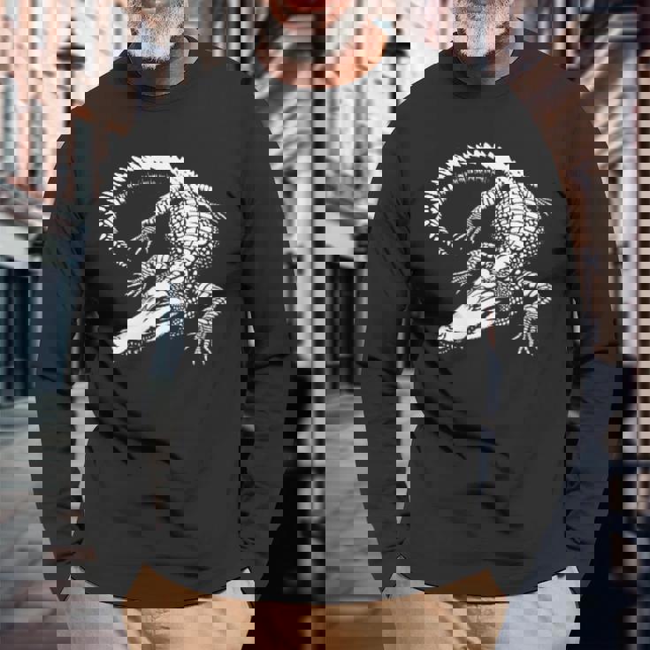 クロコダイル お父さん 母 恋人 モノクロ クロコダイル 長袖Tシャツ 高齢者への贈り物