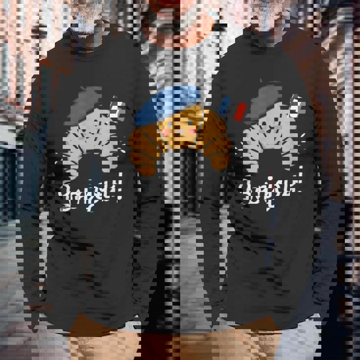 クロワッサン フランス語格言 フランス ベーキング 朝食 面白い 長袖Tシャツ 高齢者への贈り物