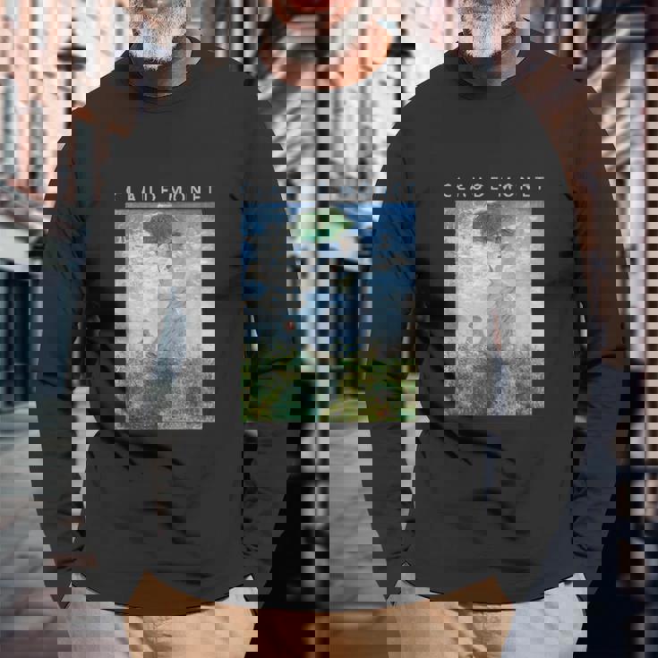 クロード モネ 面白いtシャツ アート 日傘 印象派 絵画 メンズ レディース 面白い 服 美術 油彩画 長袖Tシャツ 高齢者への贈り物