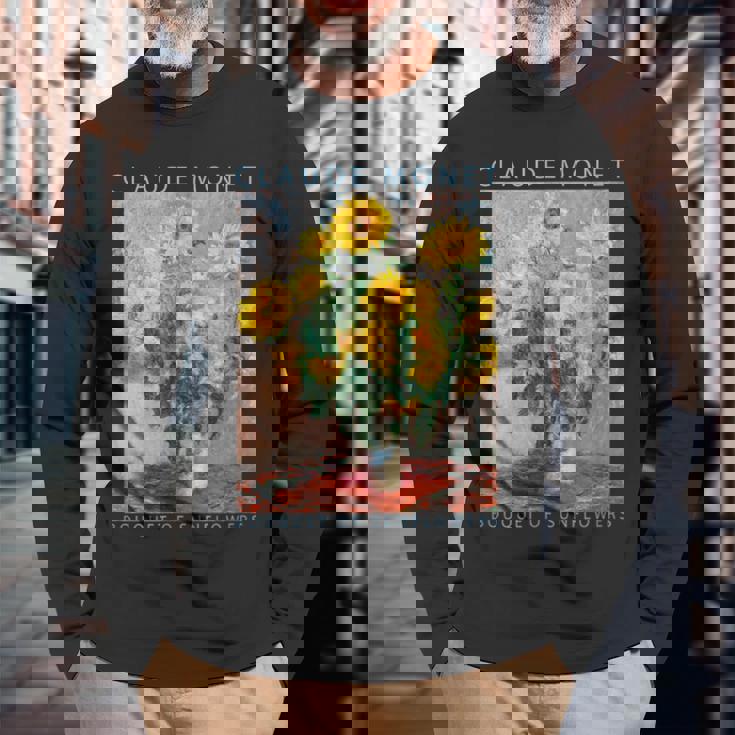 クロード モネ 面白いtシャツ 花 名作 アート ひまわりのブーケ 絵画 メンズ レディース 面白い 服 長袖Tシャツ 高齢者への贈り物