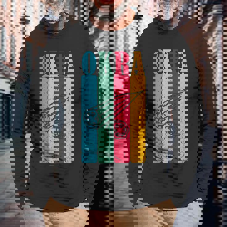 クール レトロ オクラ 70年代 80年代 90年代 オクラ Lovres 面白い ヴィンテージ オクラ 長袖Tシャツ 高齢者への贈り物