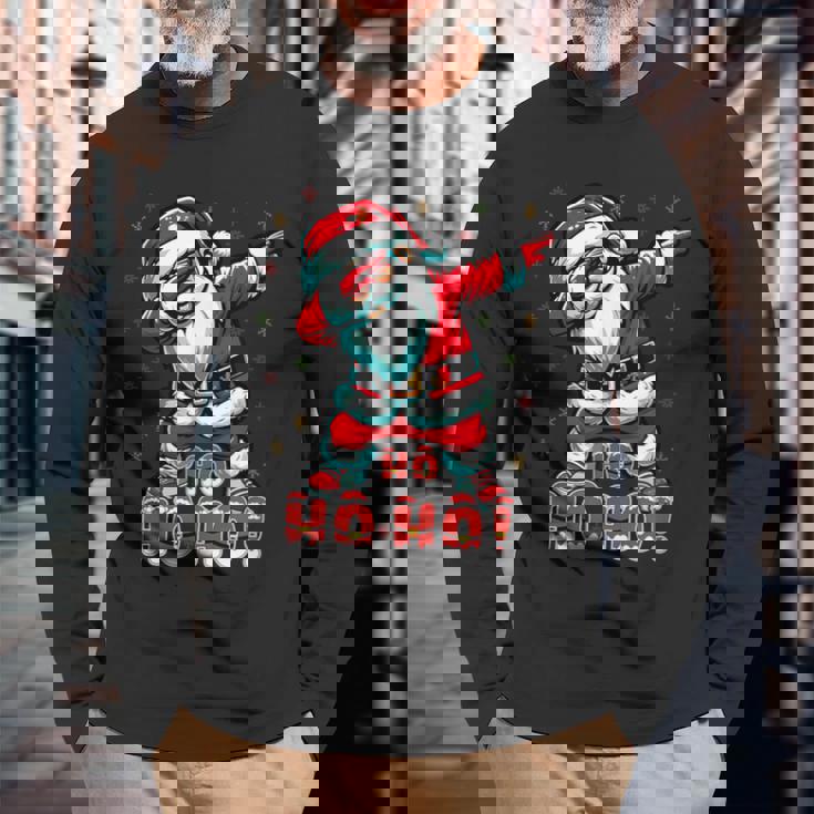 クールなサンタクロースダブダンシング クリスマス 面白いクリスマスダビング 長袖Tシャツ 高齢者への贈り物