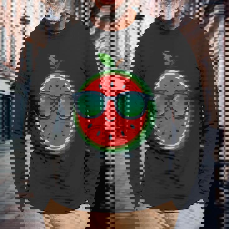 クールな漫画スイカサングラス付き 長袖Tシャツ 高齢者への贈り物