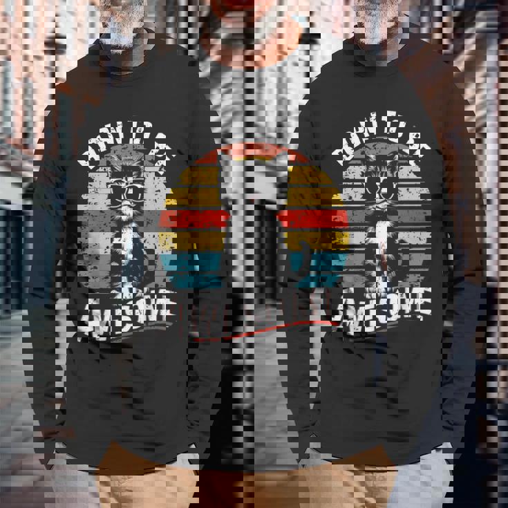 クールな猫のレトロヴィンテージ 素晴らしいために生まれました 長袖Tシャツ 高齢者への贈り物