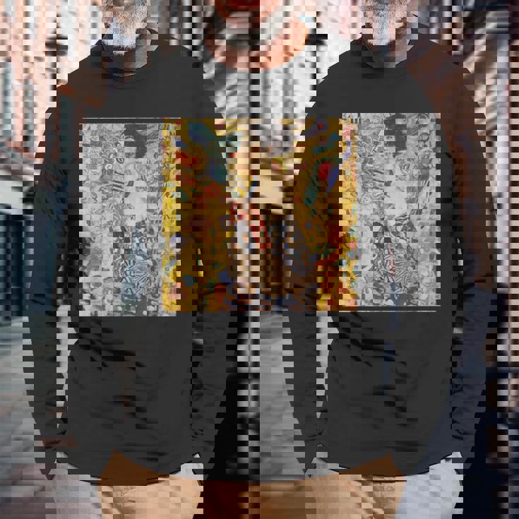 グスタフ・クリムト作「Lady With Fan」 長袖Tシャツ 高齢者への贈り物