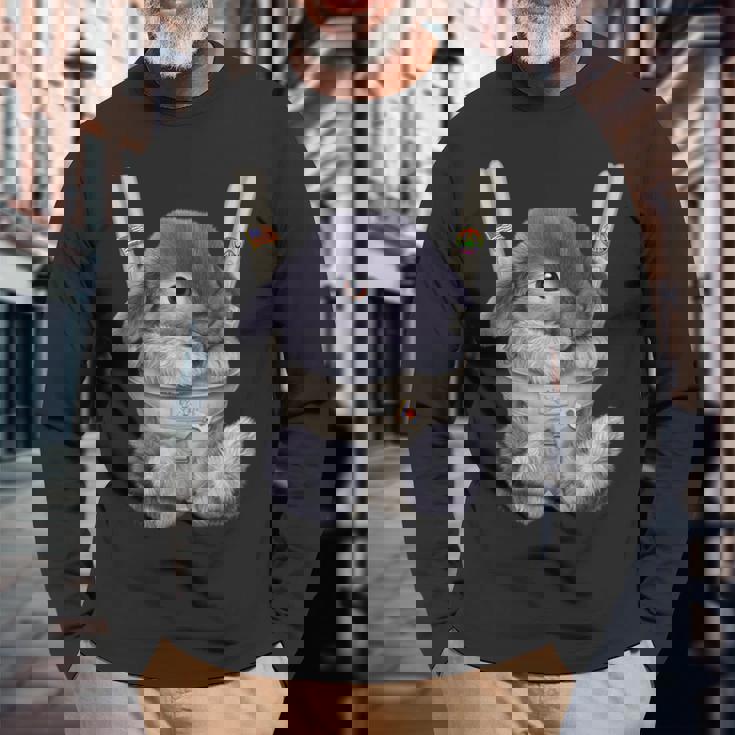 グレー 兎 うさぎ 抱っこ 抱っこ紐 長袖Tシャツ 高齢者への贈り物