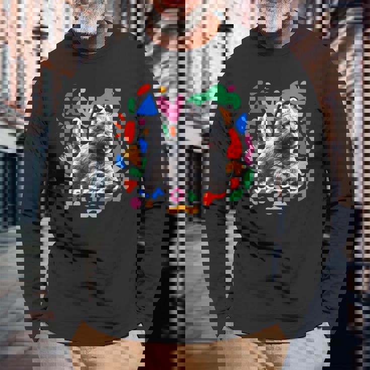 ケアンテリア カラフルなデザインの犬 長袖Tシャツ 高齢者への贈り物