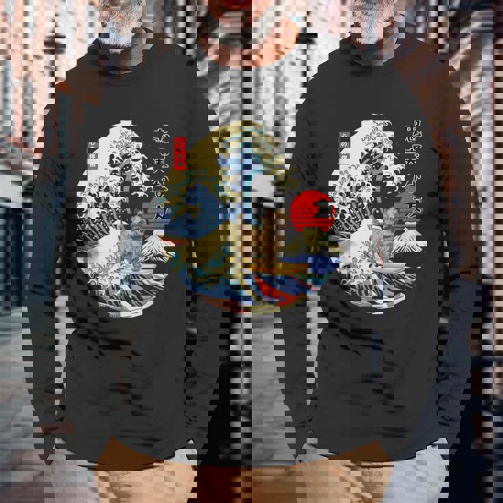 ケアンテリア 日本の神奈川波 サーフ 忠実な犬 長袖Tシャツ 高齢者への贈り物