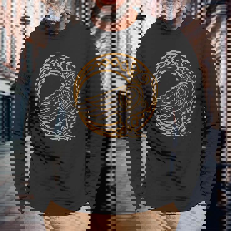 ケルトの月と部族のカラス ウィッカ オカルトシンボル 長袖Tシャツ 高齢者への贈り物