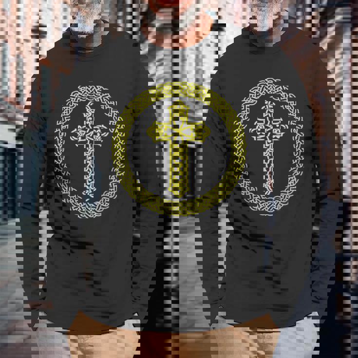 ケルト十字架 キリスト教 聖書 神 信仰 イエスキリスト 長袖Tシャツ 高齢者への贈り物