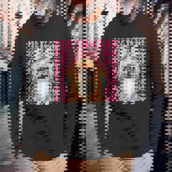 コケットボウ ペキニーズガール 犬 ママ 母の日 ピンク 長袖Tシャツ 高齢者への贈り物