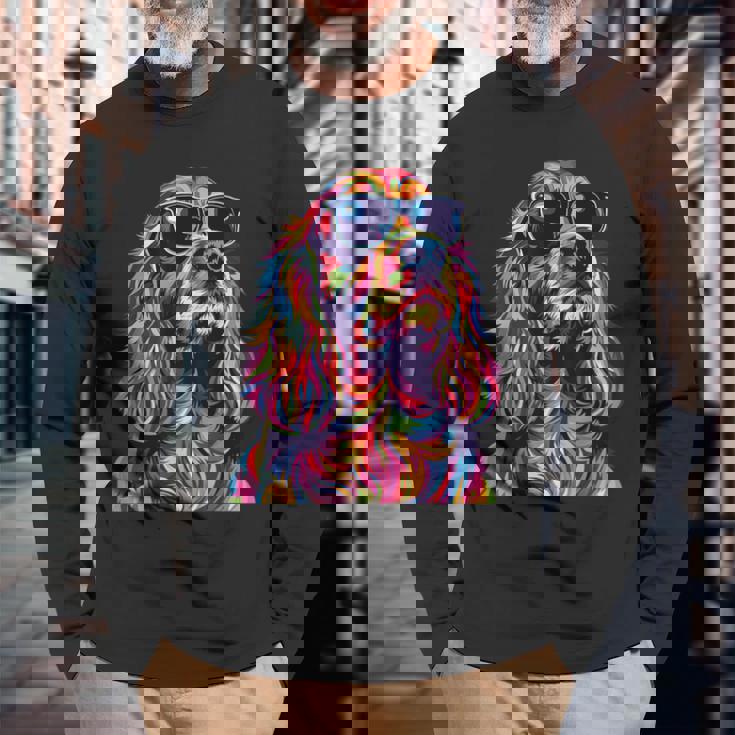 コッカースパニエルラバーズ ポップアート 面白い イングリッシュコッカースパニエル 長袖Tシャツ 高齢者への贈り物