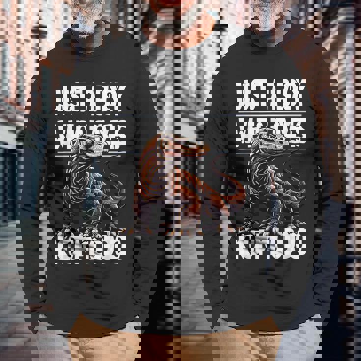 コモドドラゴンを愛するただの少年 男の子 キッズ 長袖Tシャツ 高齢者への贈り物