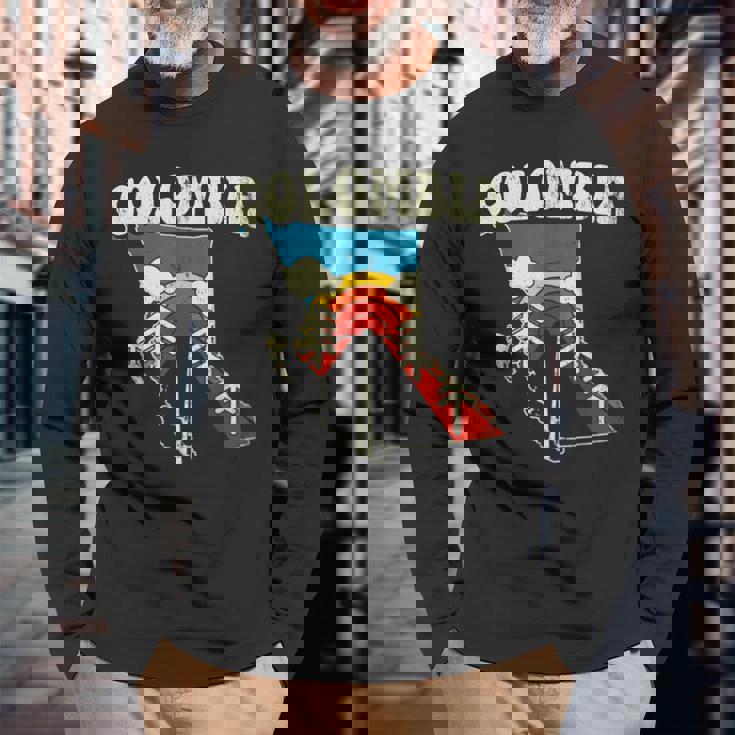 コロンビア ビンテージ コロンビアン カントリー レインボー レトロ 70年代地図 長袖Tシャツ 高齢者への贈り物