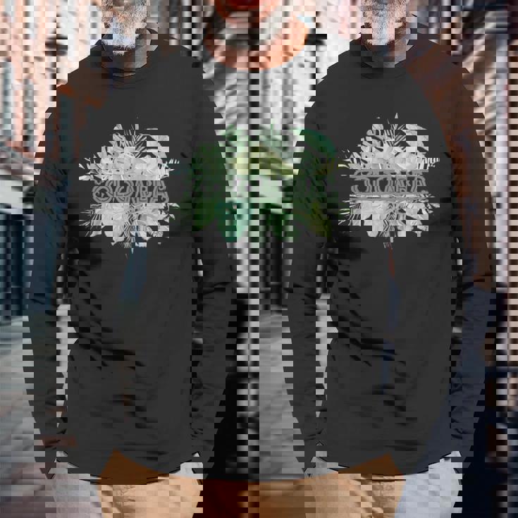 コロンビア ラテンアメリカ カリブ海 太平洋 エコツー リズム ギフト お土産 モンステラヤシ ビーチ ヤシの木 長袖Tシャツ 高齢者への贈り物