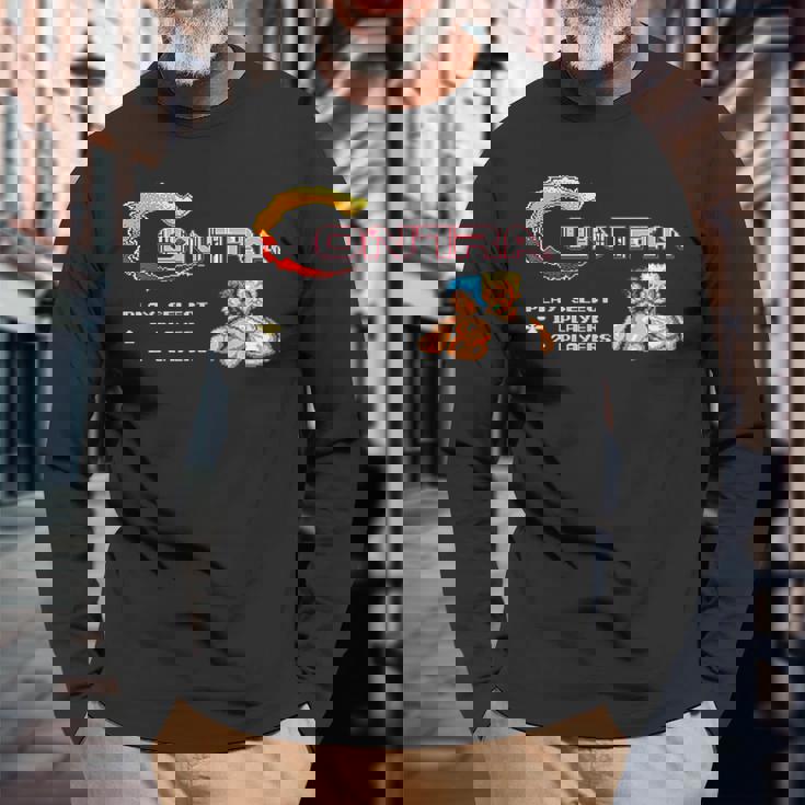 コントラ タイトル スクリーン レトロ ゲーマー ピクセル ウォリアー クラシック ゲーム 長袖Tシャツ 高齢者への贈り物