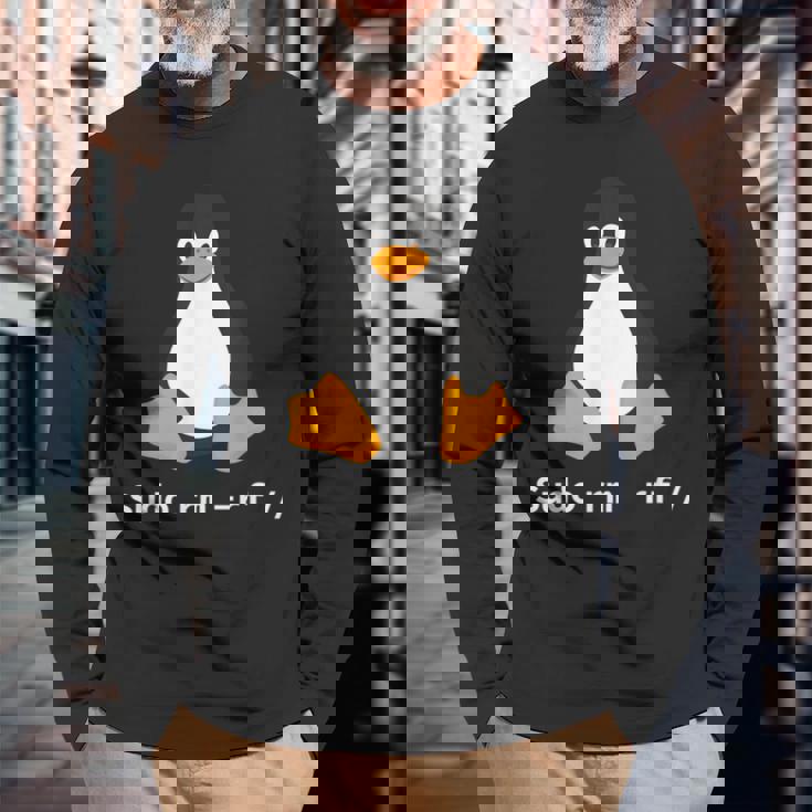 コンピューター -Udo Rm -Rf Tux Linux ペンギン プログラマー 長袖Tシャツ 高齢者への贈り物