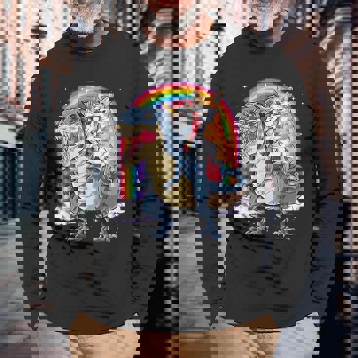 コーギー ユニコーン 恐竜 レックス キッズ ガールズ レインボー ギフト 長袖Tシャツ 高齢者への贈り物