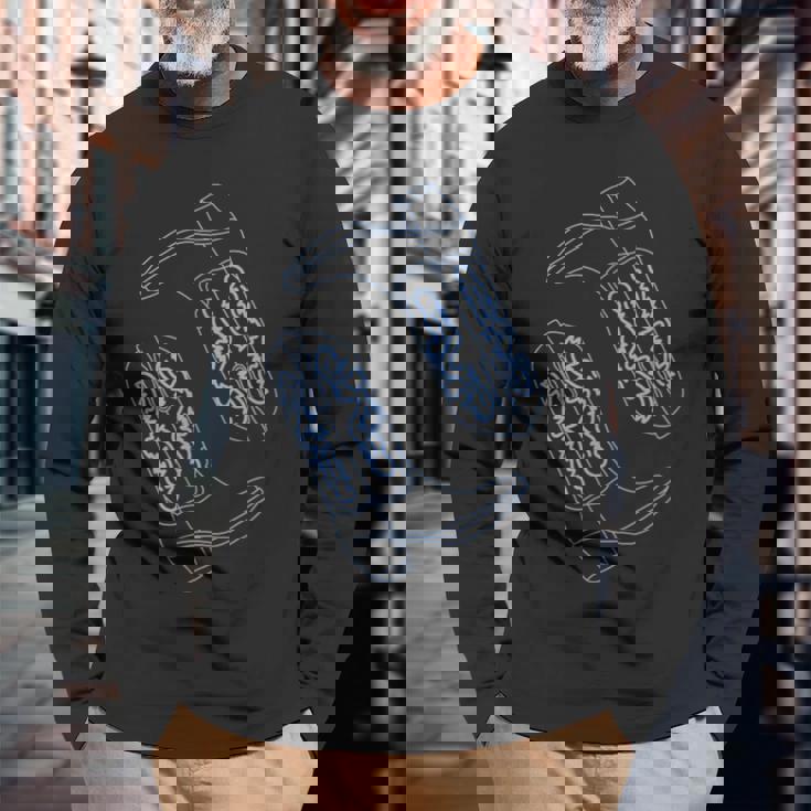 コースタル カウガール ブルー カウボーイブーツ コケット ウエスタン 長袖Tシャツ 高齢者への贈り物